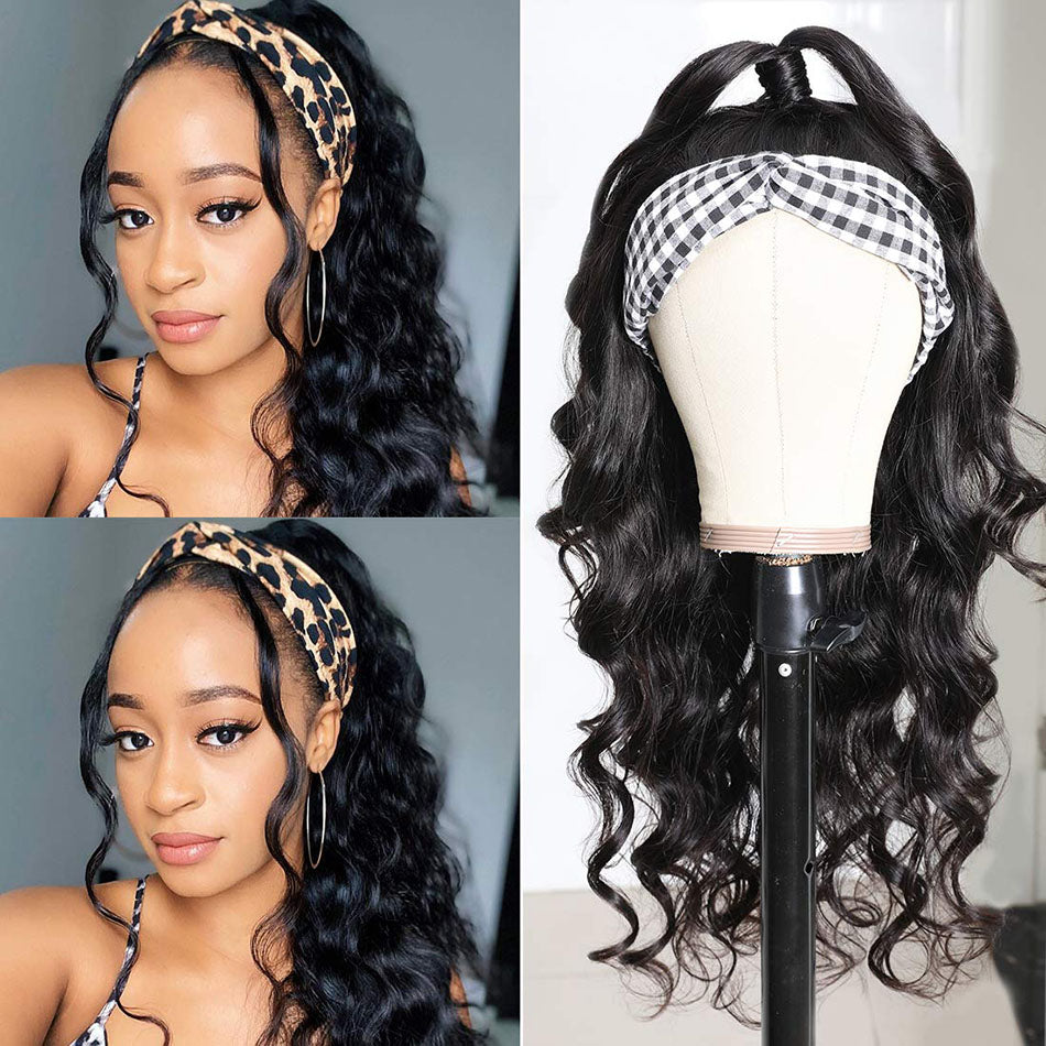 Headband wig natural wave full and thick virgin human hair affordable natural black color