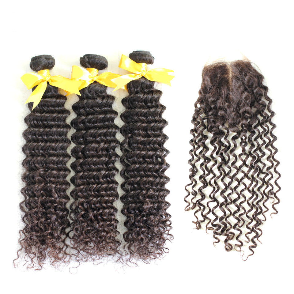Deep wave hair bundles with closure deal brazilian virgin hair deep wave