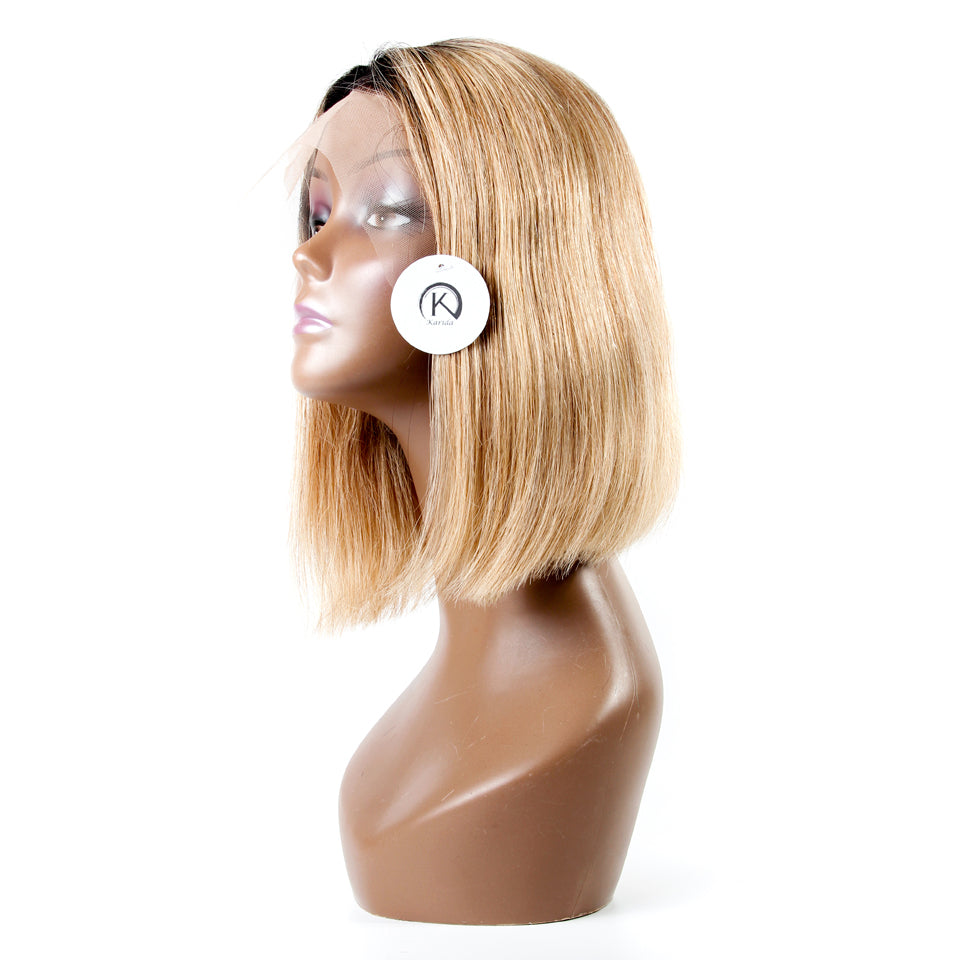 Ombre #27 short bob lace front human hair straight wigs natural hair line pre-plucked