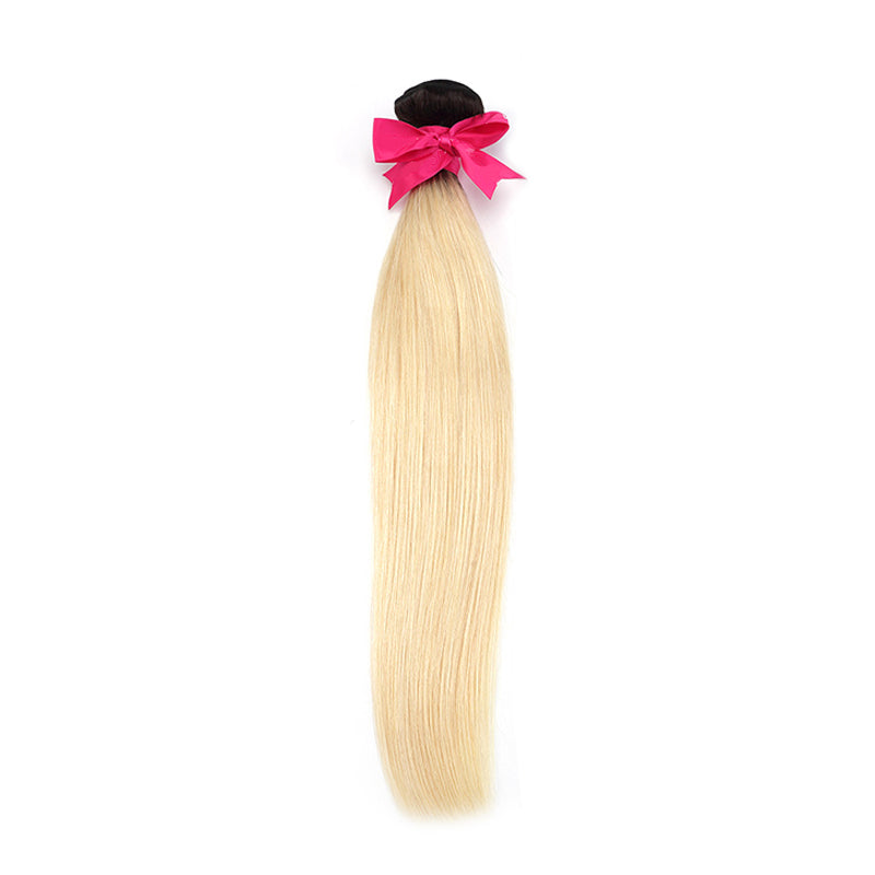 Ombre blonde straight and body wave #613 color with dark root hair weft 10-26inch