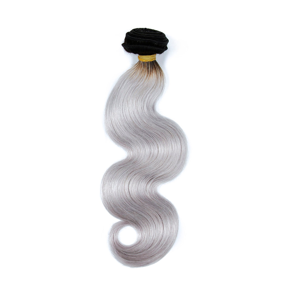 Ombre grey body wave and straight hair bundles human hair grey hair with dark root