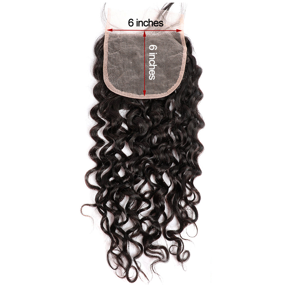 6x6 inch water wave transparent lace unprocessed human hair lace closure 10-22inch