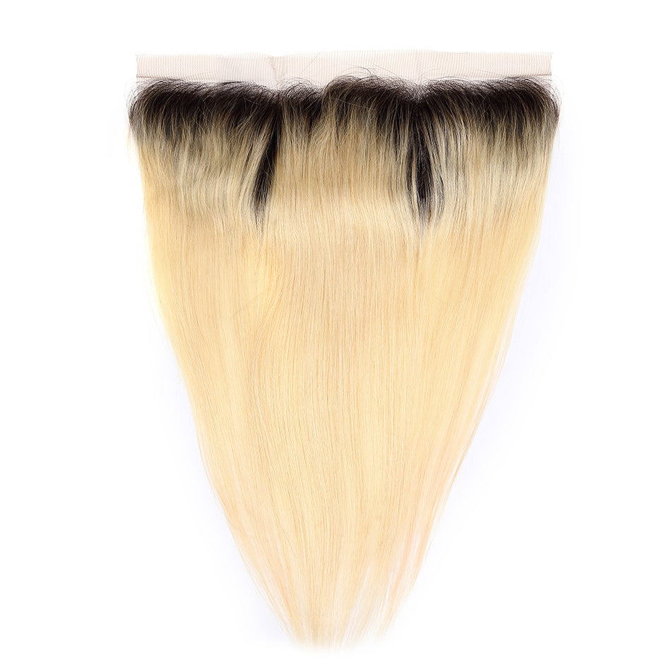 Blonde dark root virgin straight frontal 13x4inch ombre blonde HD / transparent lace frontal