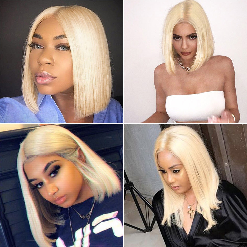 Blonde straight #613 BOB full frontal lace human hair wigs natural hair line pre plucked