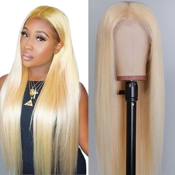 Blonde lace frontal and lace closure wig straight #613 top quality human hair lace wig