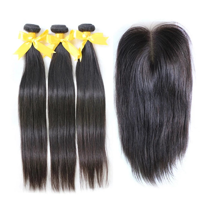 Straight hair bundles with closure virgin human hair 3/4 bundles with closure