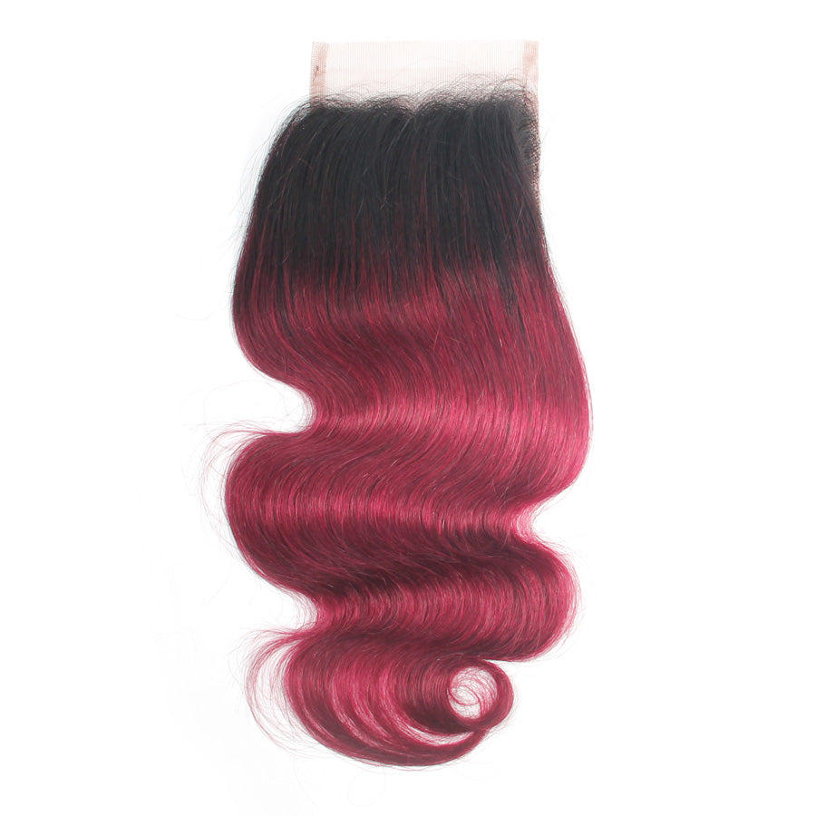 Burgundy Ombre body wave 1B/#530 lace closure human hair ombre closure