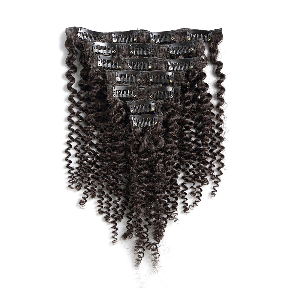 Kinky curly human hair clip in extensions brazilian virgin hair 100g / 7piece set