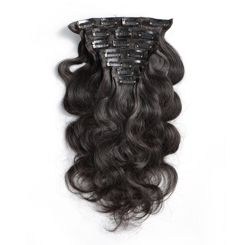 Body wave clip in extensions human hair 7Piece/Set 100g natural color extensions