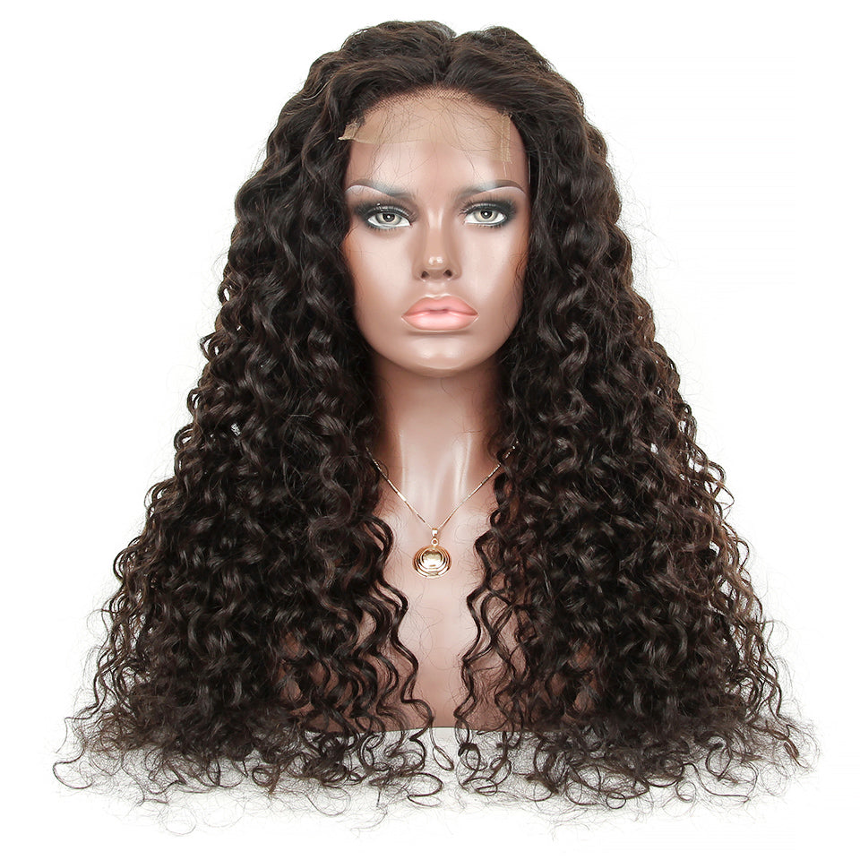 Customized all size lace wig water wave closure and frontal wigs high density natural color