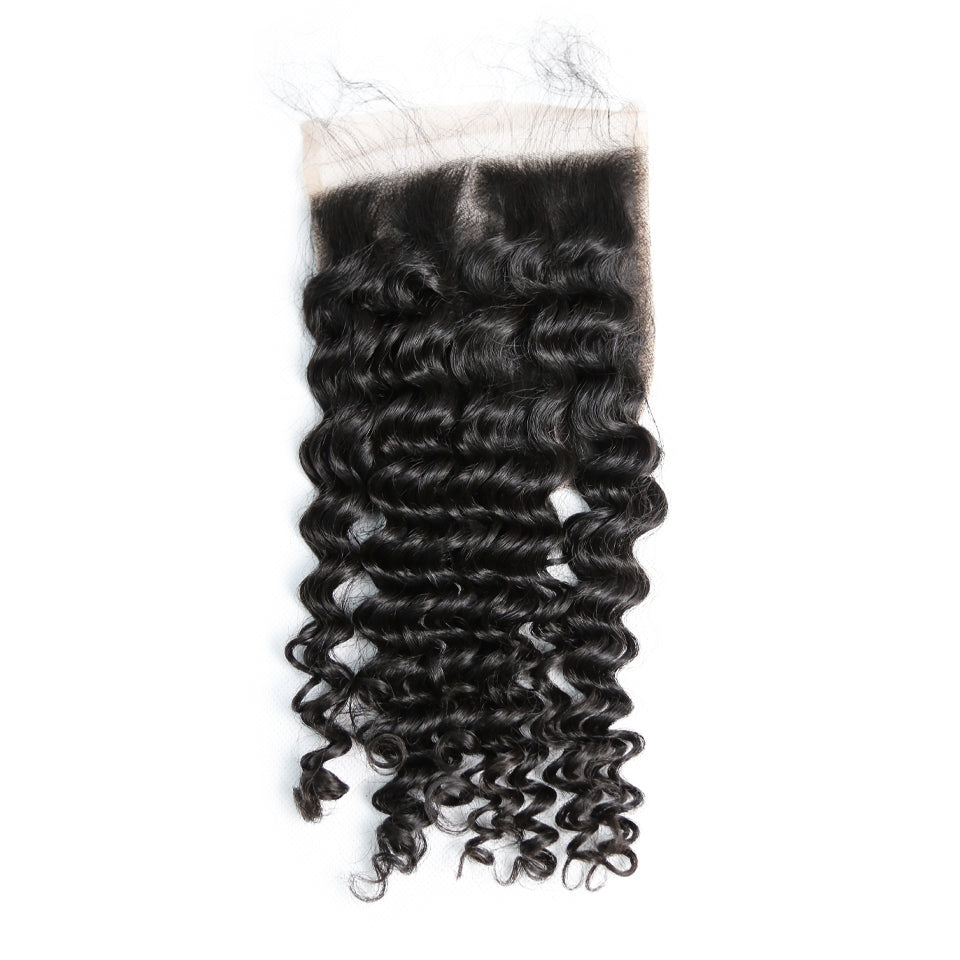 Natural color deep wave HD / transparent lace closure 5X5 inch virgin human hair swiss lace