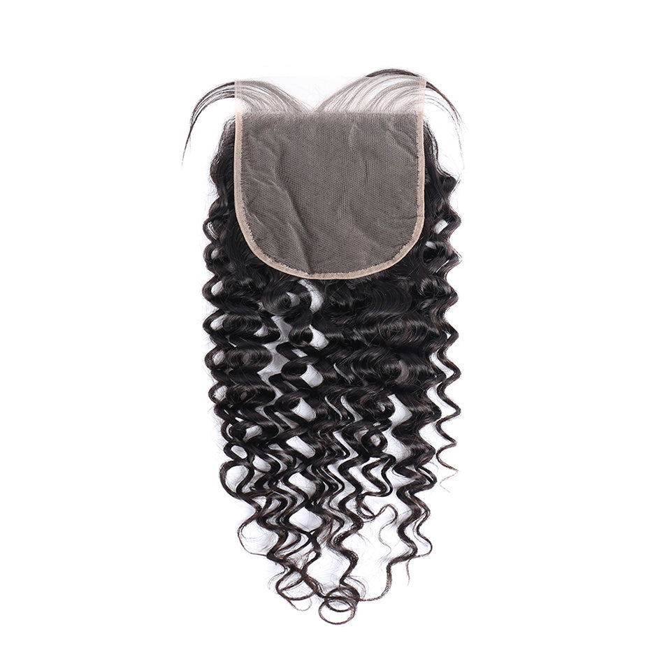 Deep wave raw hair closure 6X6 HD and transparent natural color hair with baby hair