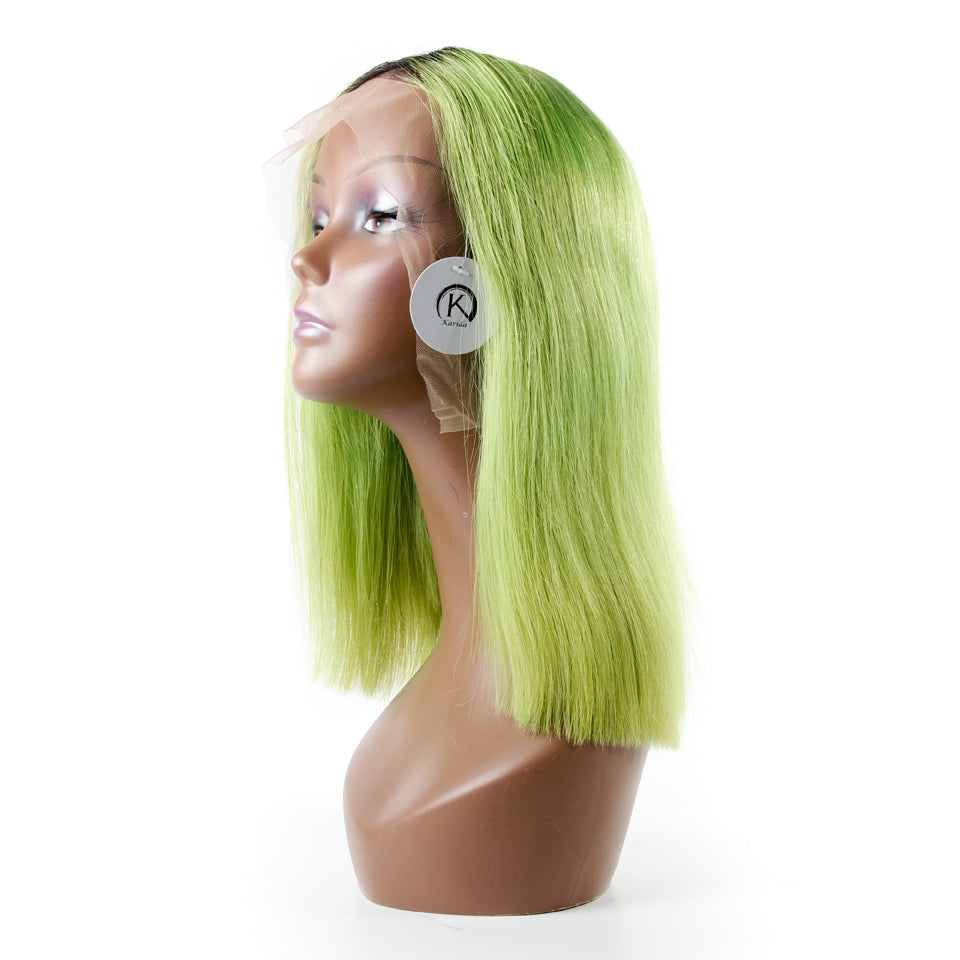 Front lace wigs ombre color 1b/green dark root human hair frontal wigs straight