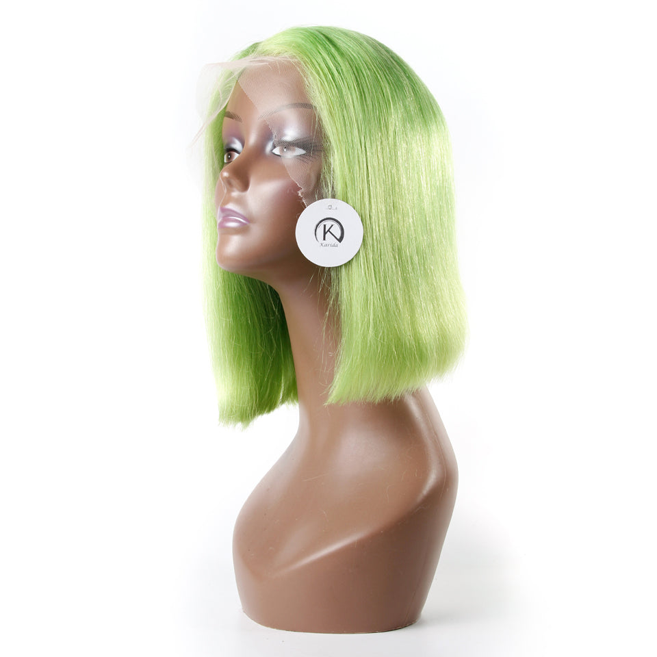 Green lace wigs short BOB front lace wigs straight human hair 180% density
