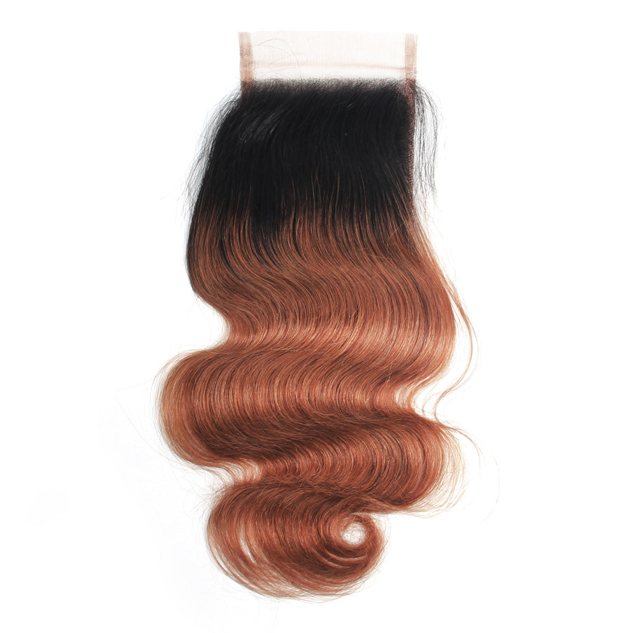Human hair lace closure ombre color dark brown body wave 1b/#30 ombre closure