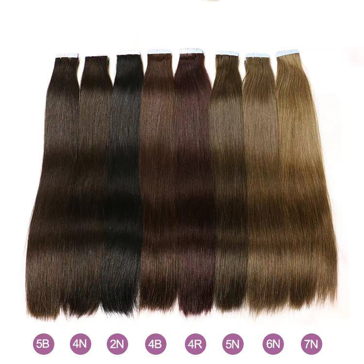 Double Drawn Tape In extensions 100% raw human hair full cuticle PU skin hair straight