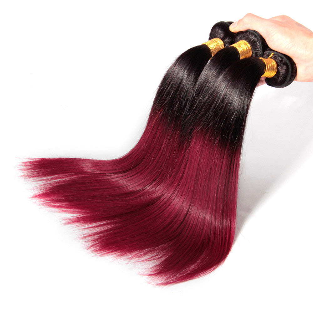 3Bundles ombre Burgundy straight brazilian hair weave bundles 1b/#530