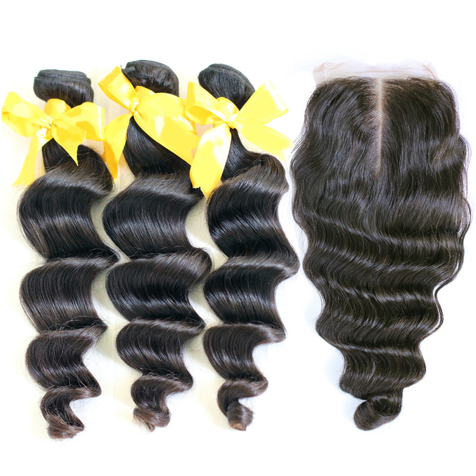 Loose wave 3/4 bundles with a closure brazilian loose wave with closure