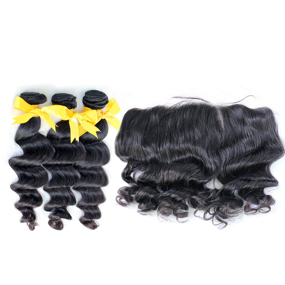 Loose wave brazilian virgin hair 3bundles with lace frontal 13x4inch