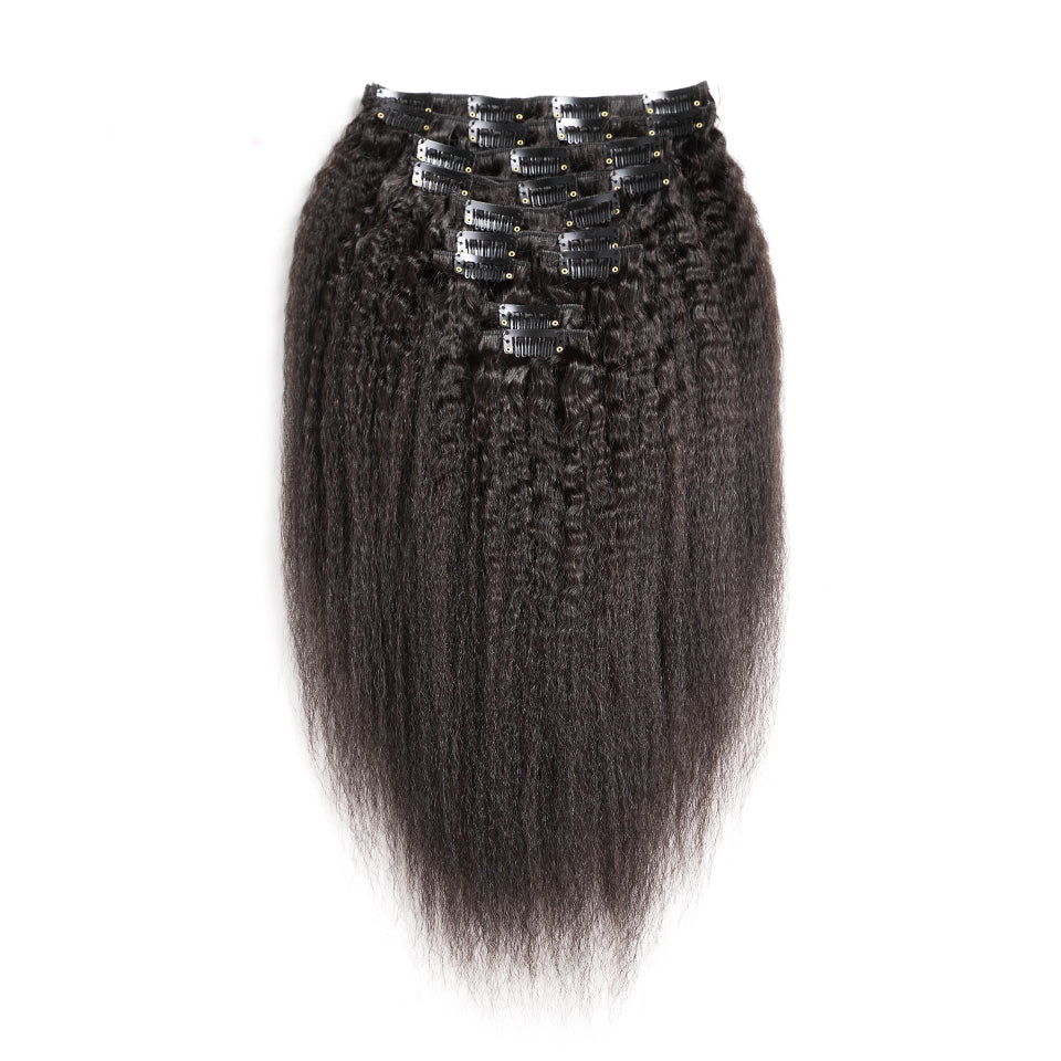 Kinky straight clip in extensions 140g brazilian virgin human hair 10piece/set