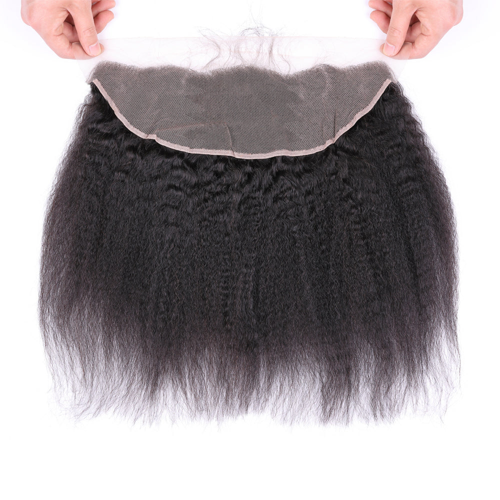 Kinky straight 13x6 inch lace frontal natural hair line HD/transparent lace frontal 1B color