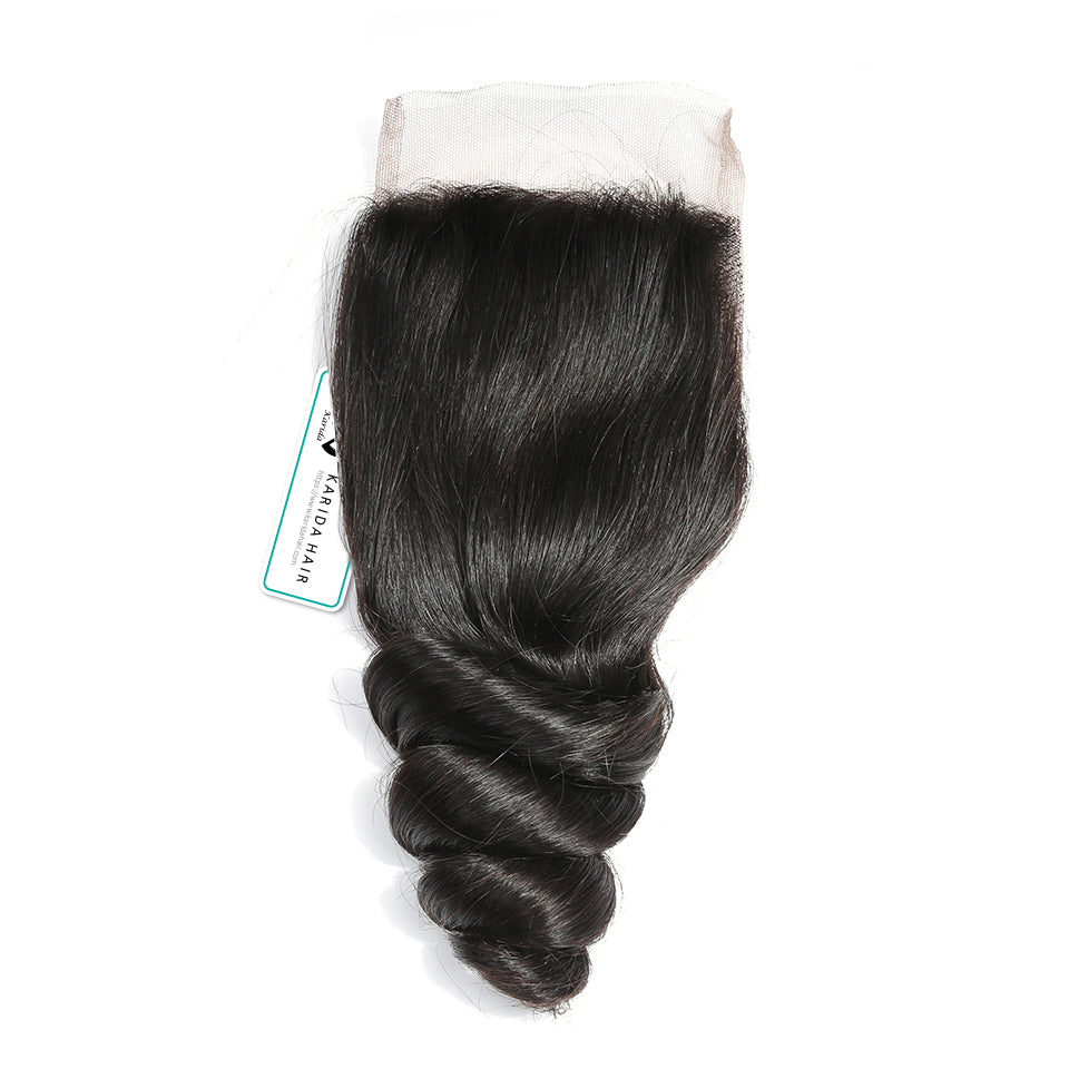 Loose wave virgin hair lace closure 4x4inch top grade swiss lace natural hair line closure
