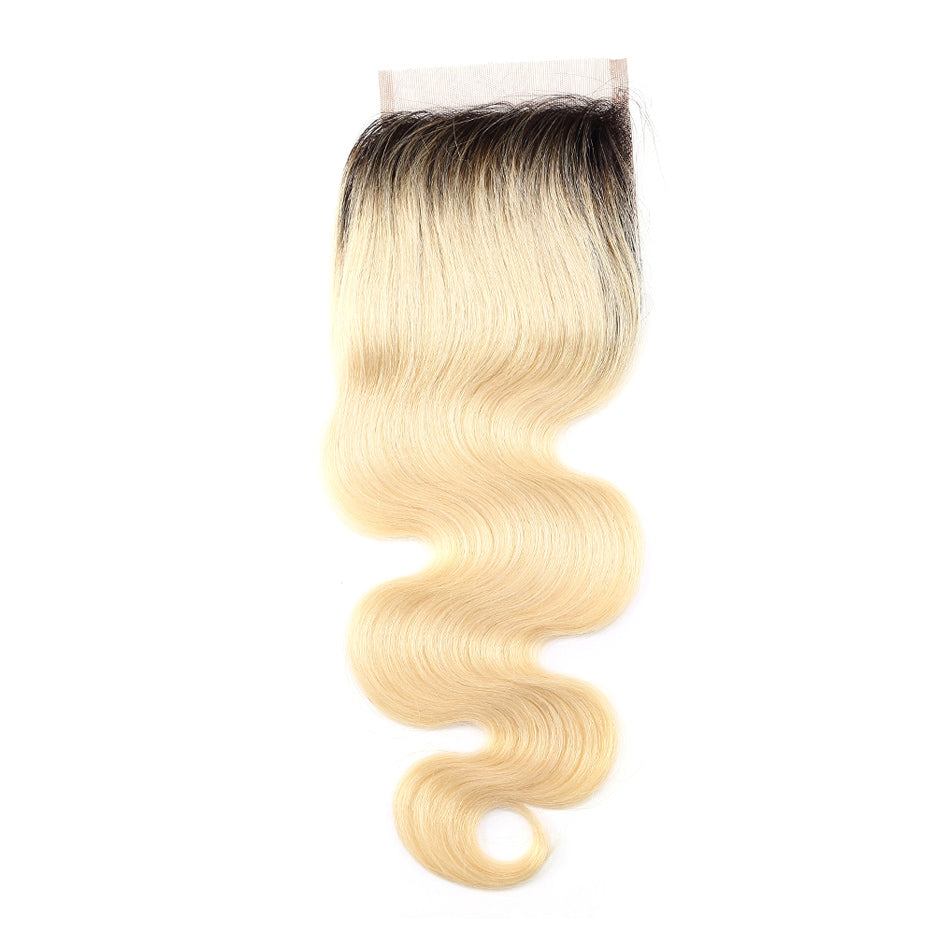 Ombre blonde body wave dark root lace closure 1B/#613 closure human hair