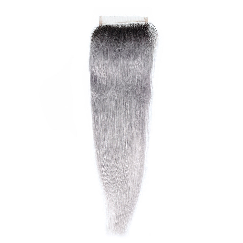 Grey hair closure straight dark root lace closure 4×4 straight hair ombre closure