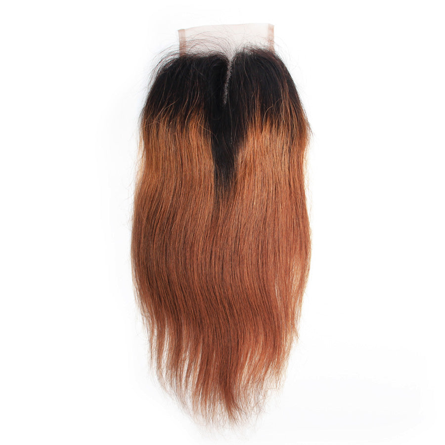 Straight hair closure dark brown 1b/#30 ombre color human  display picture 2