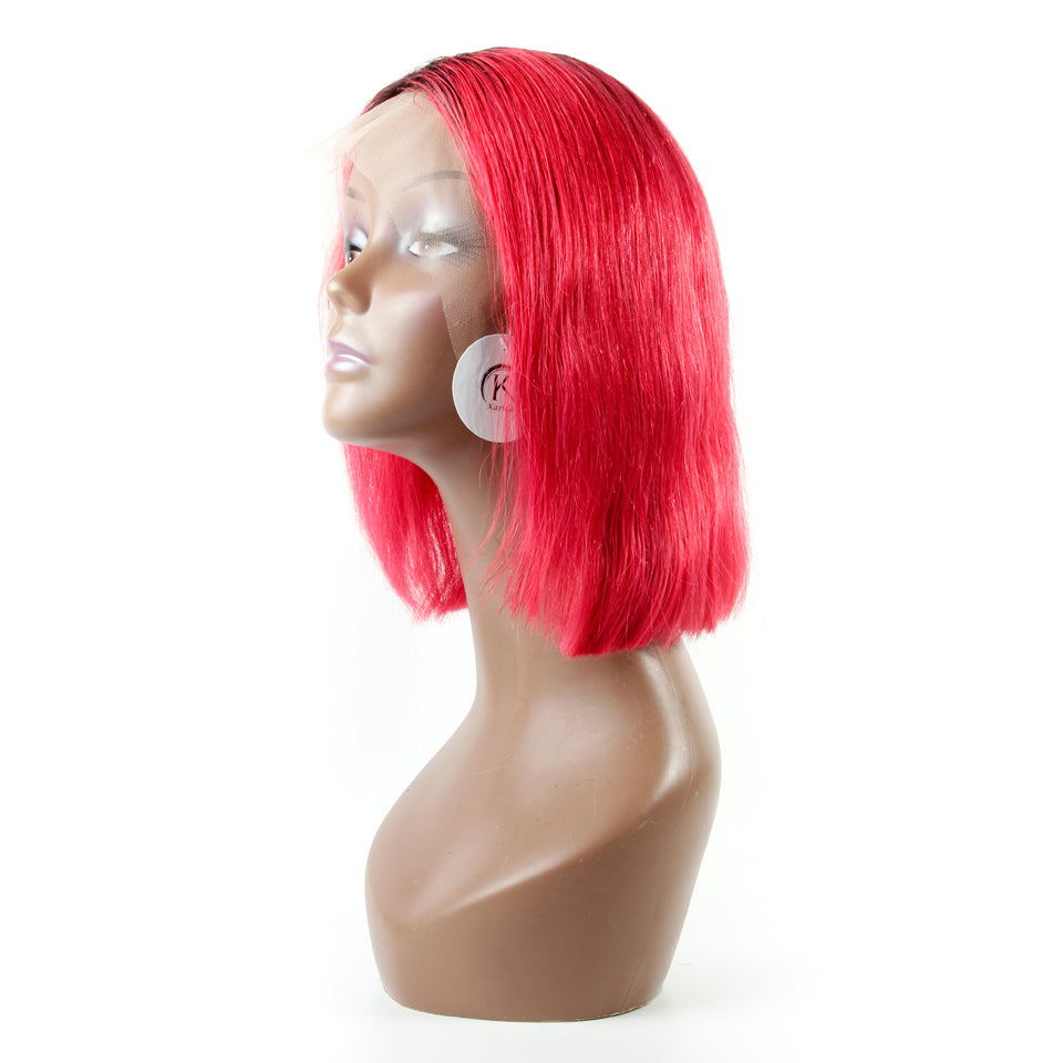Ombre red colored wigs short bob front lace human hair wigs swiss lace high density