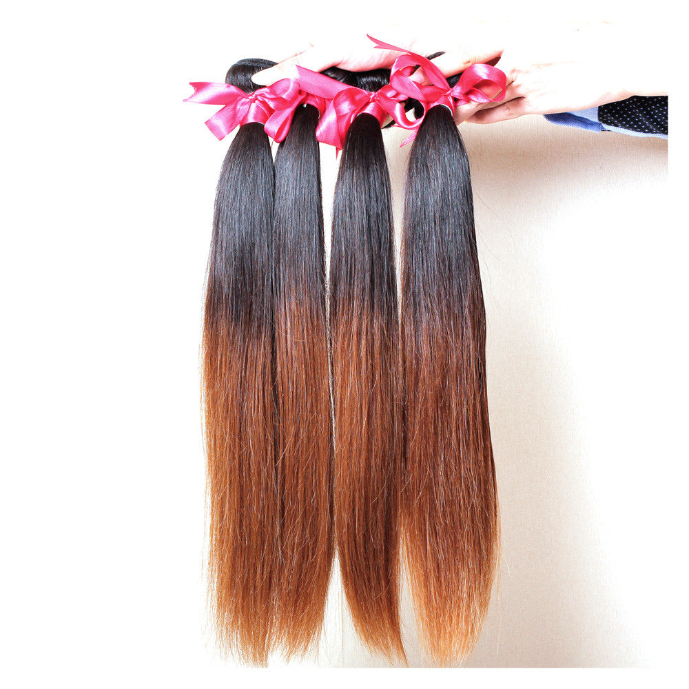 4Bundles straight brazilian human ombre brown hair 1b #30 hair weave