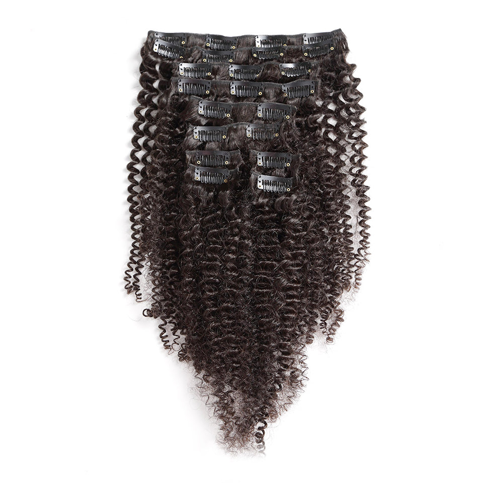 Kinky curly human hair clip in extensions natural color brazilian remi hair 140g