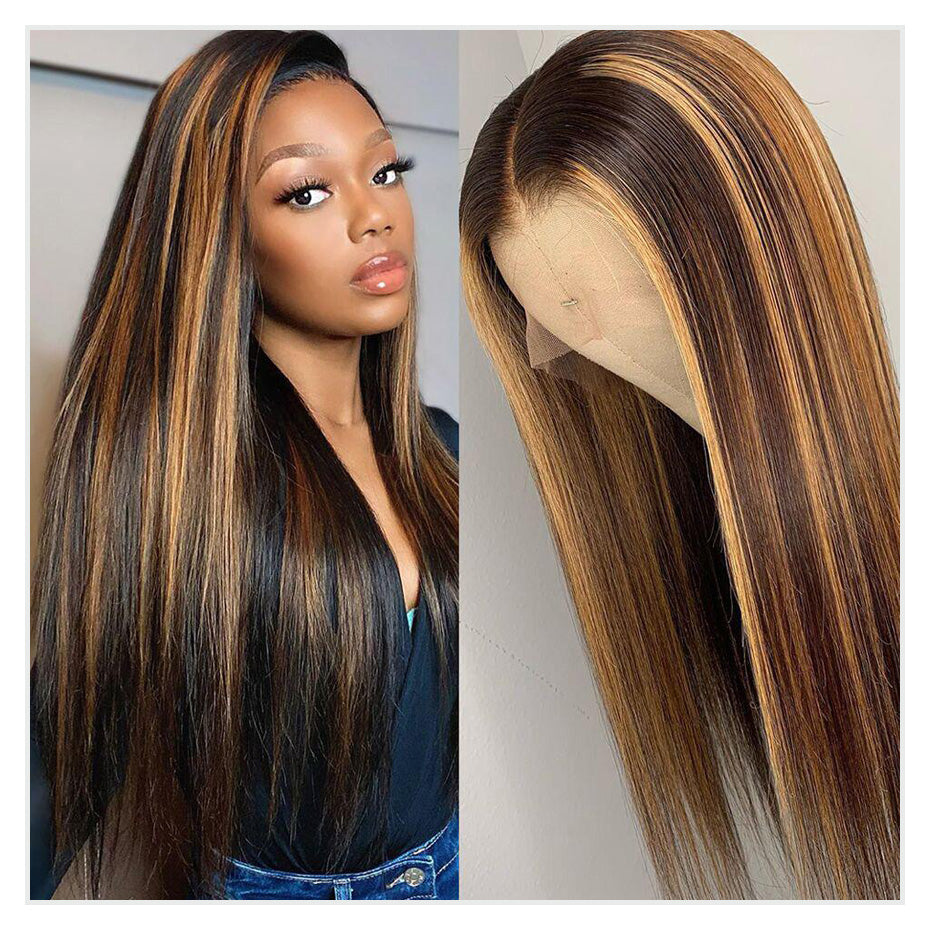 Piano color P4/#27 virgin hair straight frontal and closure wig 16-28inch customized wig