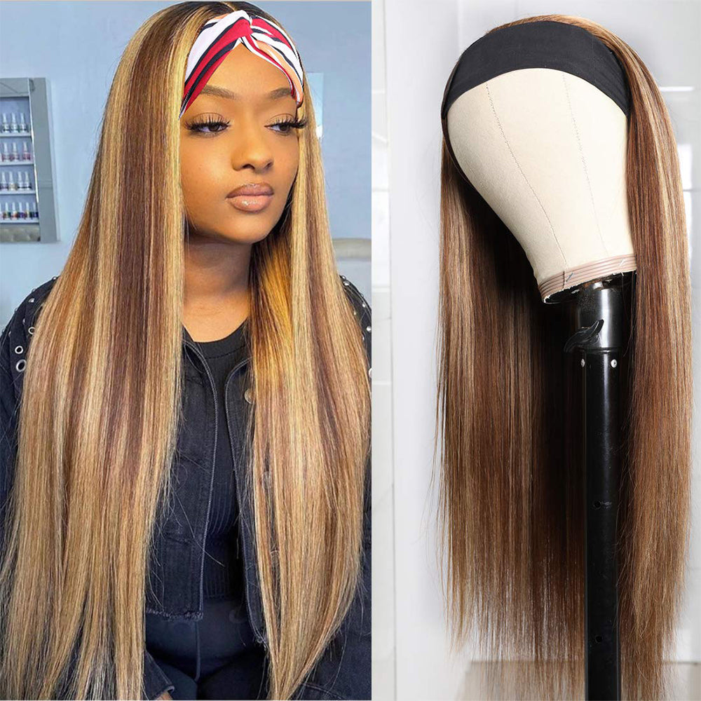 Piano color highlight headband wig straight and body wave virgin human hair wig