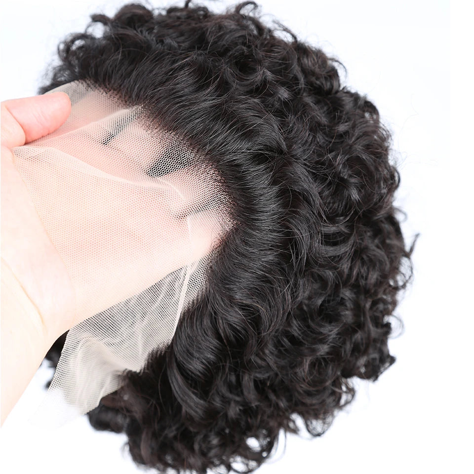 Pixie cut lace wig natural black short curly human hair wigs cheap price free shipping