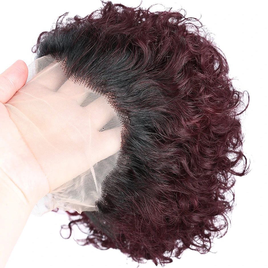 Pixie cut lace wig ombre red 1b#99j color curly human hair wigs free shipping