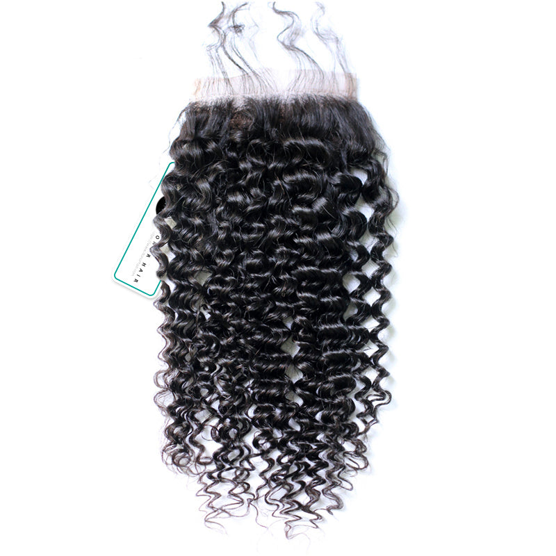 Premium closure curly hair pattern 4x4inch transparent lace top grade raw human lace closure