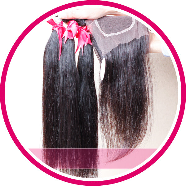 Straight virgin hair bundles with closure 100% human hair weft natural color free shipping