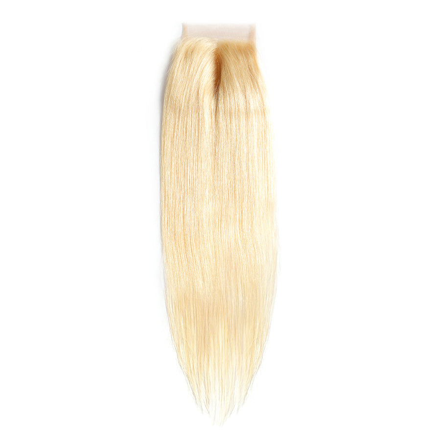 Remy blonde human hair closure 4x4 blonde lace closure straight hair