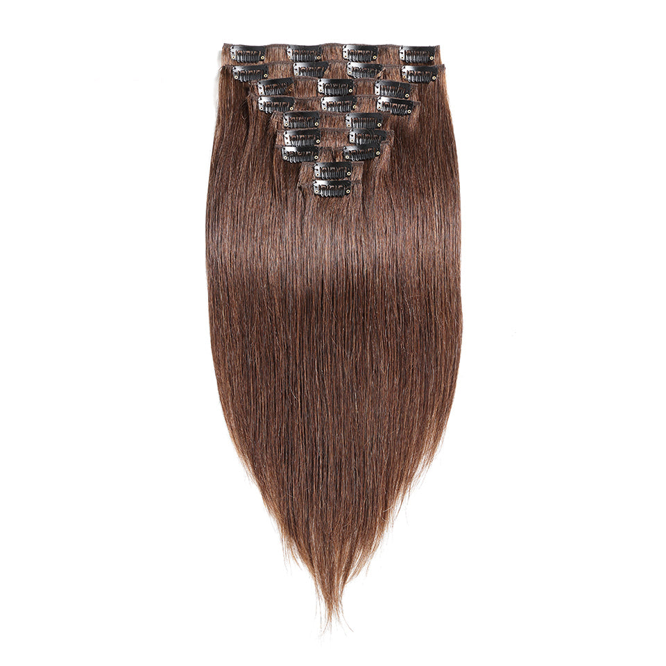 Human brazilian hair clip in extensions color #2 straight hair 100g/7Piece extensions