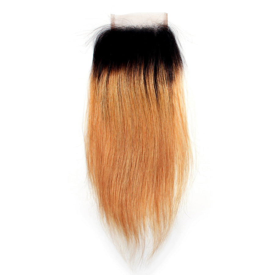 Straight hair ombre lace closure 1b/#27 brazilian Honey blonde color closure