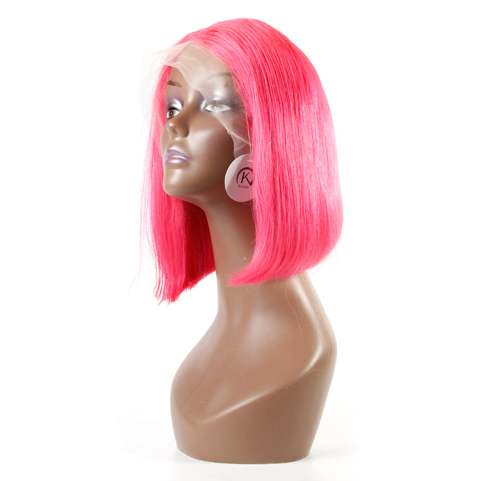 Pure red color front lace human hair wigs preplucked brazilian straight short wigs